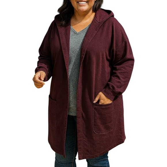 FLX XXL Cozy Hooded Sweatshirt Long Cardigan Longline Plus Size Layering - Picture 1 of 8